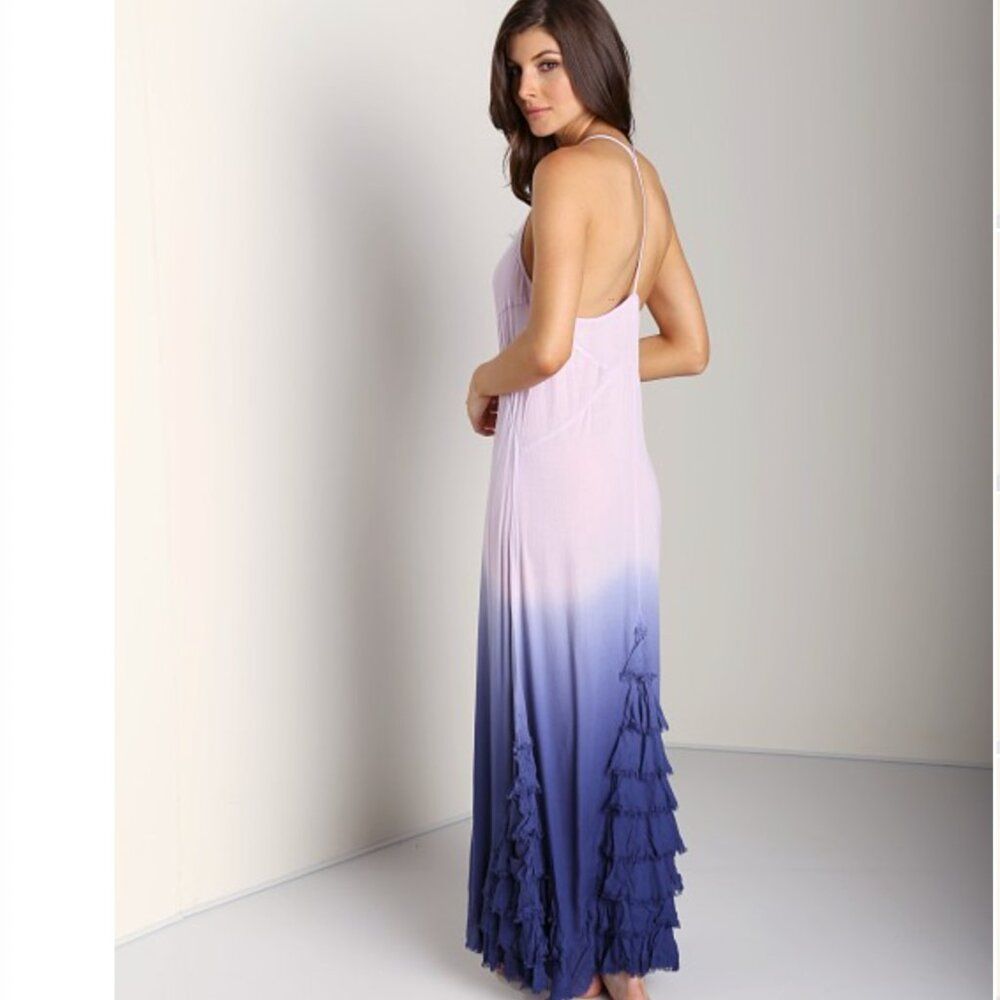 Free People Xs Hazy Days Maxi Slip Dress Summer Feminine Purple Boho Ruffle Long
